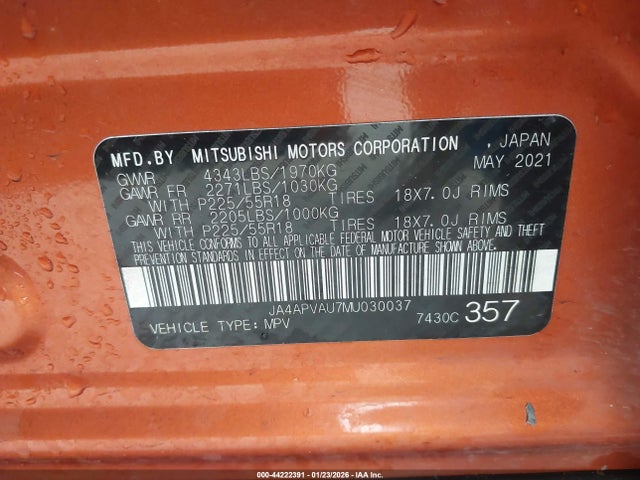 2021 MITSUBISHI OUTLANDER SPORT JA4APVAU7MU030037 Photo 8