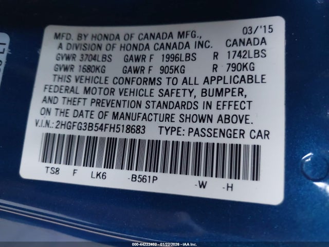 2HGFG3B54FH518683 Honda Civic Lx