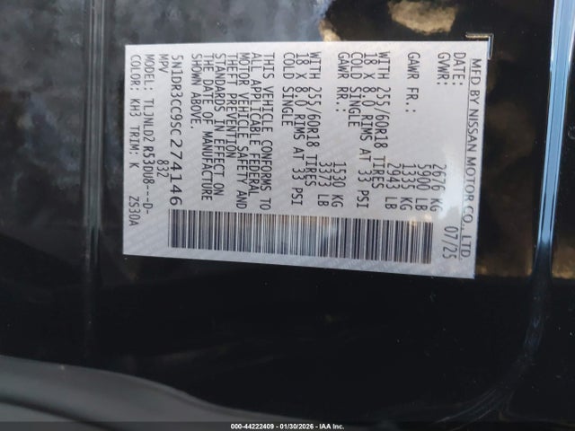 Nissan Pathfinder Sl 4wd 2025 5N1DR3CC9SC274146 Image 9