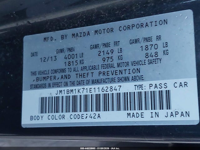 JM1BM1K71E1162847 Mazda Mazda3 I Sport