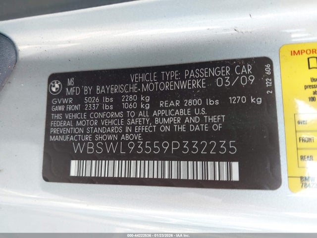 2009 BMW M3 WBSWL93559P332235 Photo 8