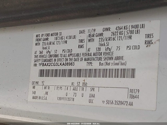 Ford Transit-350 Passenger Van Xl 2020 1FBAX2CG3LKA08983 Image 9
