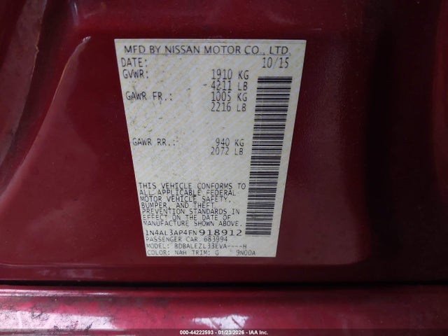 1N4AL3AP4FN918912 Nissan Altima 2.5 S