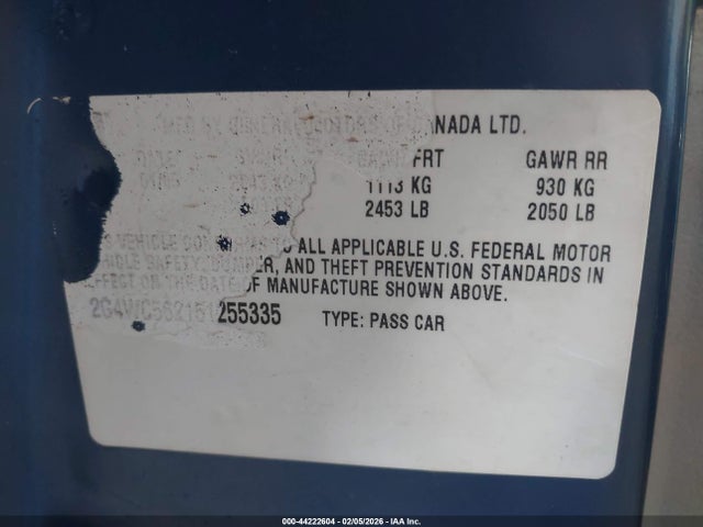 44222604 :رقم المزاد ، 2G4WC562151255335 vin ، 2005 Buick Lacrosse Cx مزاد بيع
