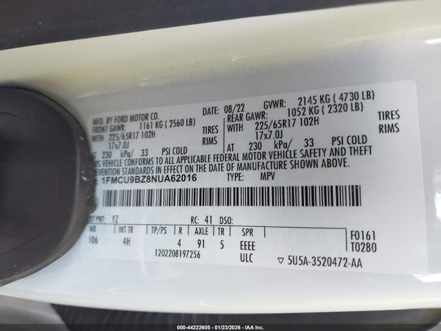 1FMCU9BZ8NUA62016 Ford Escape Se Hybrid
