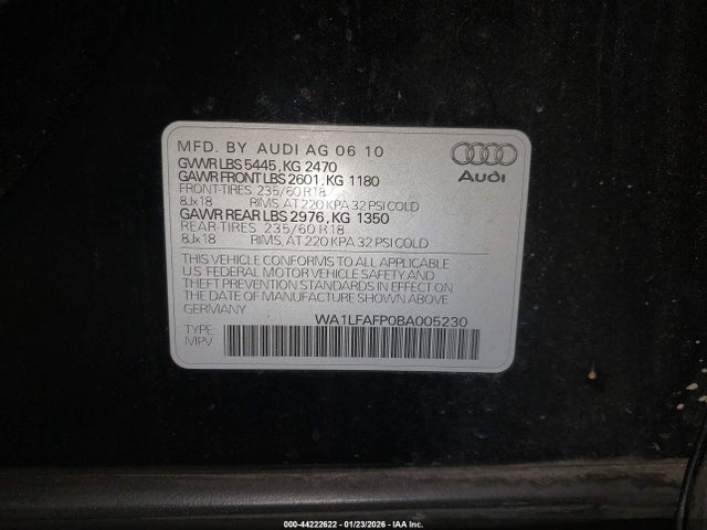 Продажа на аукционе авто 2011 Audi Q5 2.0t Premium, vin: WA1LFAFP0BA005230, номер лота: 44222622