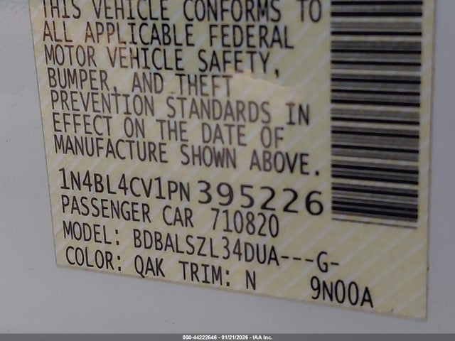 1N4BL4CV1PN395226 Nissan Altima Sr Fwd
