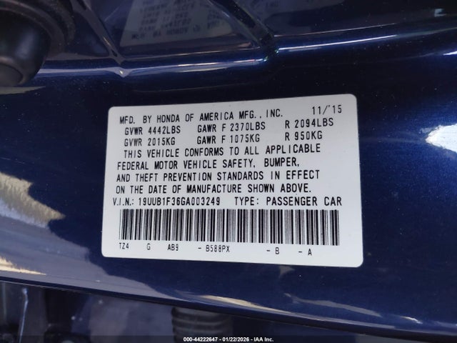 Продажа на аукционе авто 2016 Acura Tlx, vin: 19UUB1F36GA003249, номер лота: 44222647