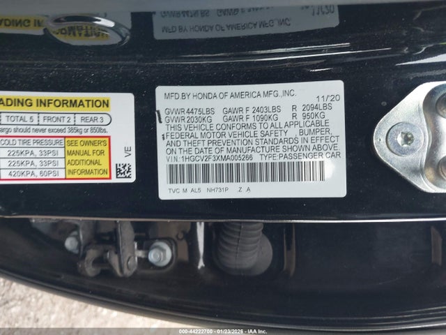 Продажа на аукционе авто 2021 Honda Accord Sport 2.0t, vin: 1HGCV2F3XMA005266, номер лота: 44222700