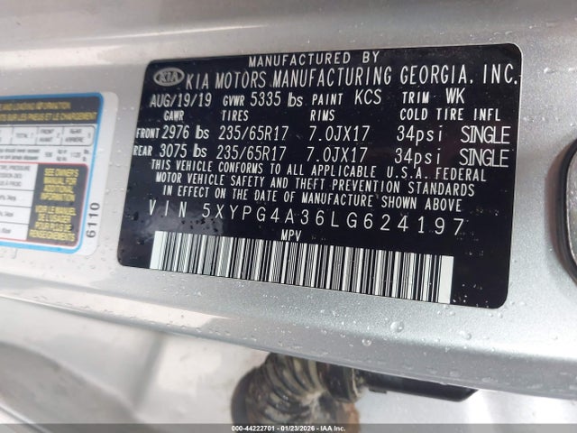 5XYPG4A36LG624197 KIA Sorento 2.4l L