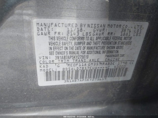 3N1AB7AP5KY275619 Nissan SENTRA SV