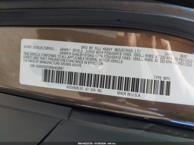 Продаж на аукціоні авто 2008 Subaru Tribeca Limited 5-passenger, vin: 4S4WX92D684403667, номер лоту: 44222720