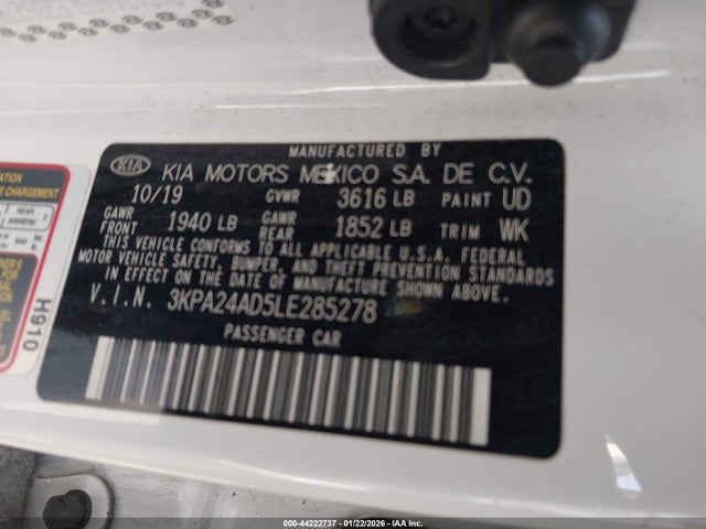3KPA24AD5LE285278 KIA RIO S