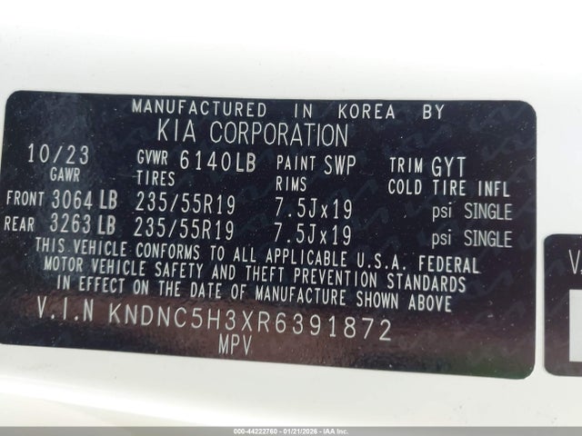 KNDNC5H3XR6391872 KIA Carnival Mpv Ex