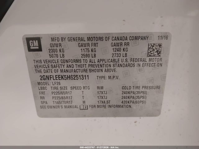 2GNFLEEK5H6251311 Chevrolet EQUINOX LS