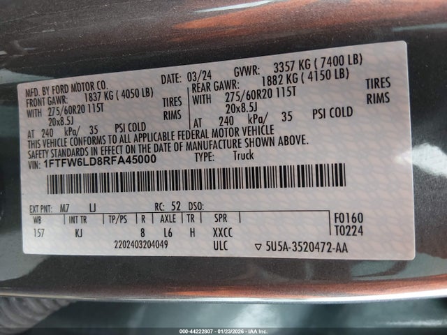 Ford F150 2024 1FTFW6LD8RFA45000 Image 21