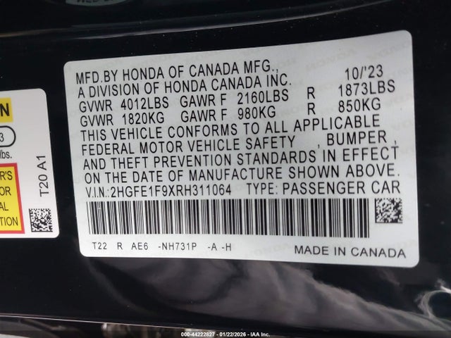 Honda Civic Touring 2024 2HGFE1F9XRH311064 Image 9