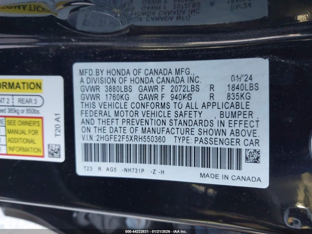 Honda Civic Sport 2024 2HGFE2F5XRH550360 Image 9
