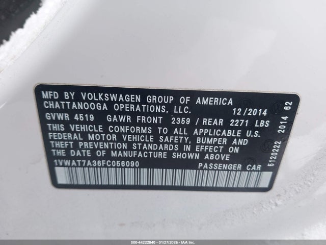 Volkswagen Passat 1.8t Wolfsburg Edition 2015 1VWAT7A36FC056090 Image 9