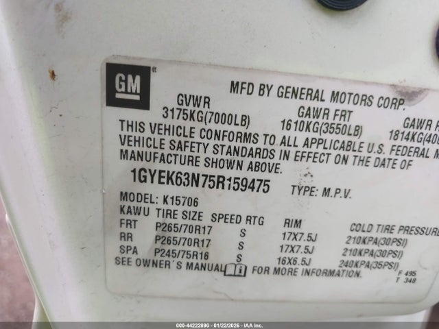 2005 CADILLAC ESCALADE 1GYEK63N75R159475 Photo 8