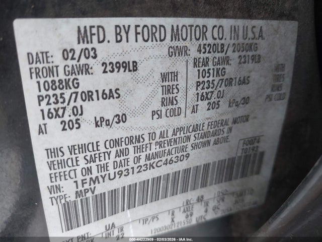 2003 FORD ESCAPE 1FMYU93123KC46309 Photo 8