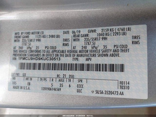 1FMCU9HD9KUC30513 Ford ESCAPE SEL