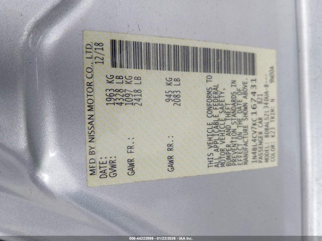 1N4BL4CV7KC167431 Nissan Altima 2.5 Sr