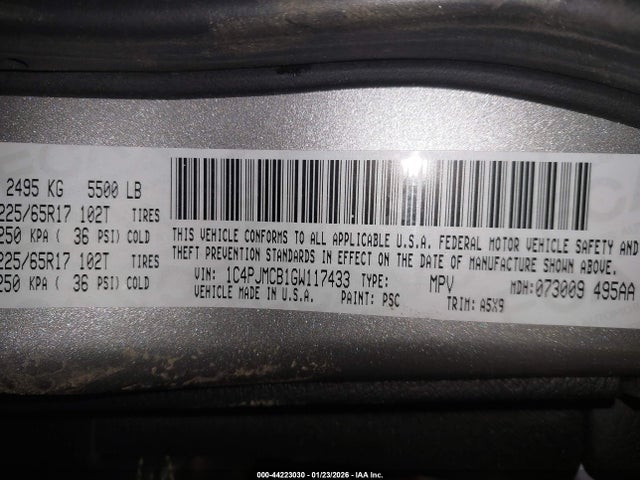 Продажа на аукционе авто 2016 Jeep Cherokee Latitude, vin: 1C4PJMCB1GW117433, номер лота: 44223030