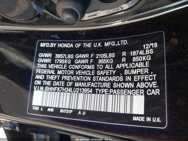 SHHFK7H34LU213954 Honda Civic Lx