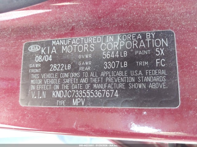 2005 KIA SORENTO KNDJC733555367674 Photo 8