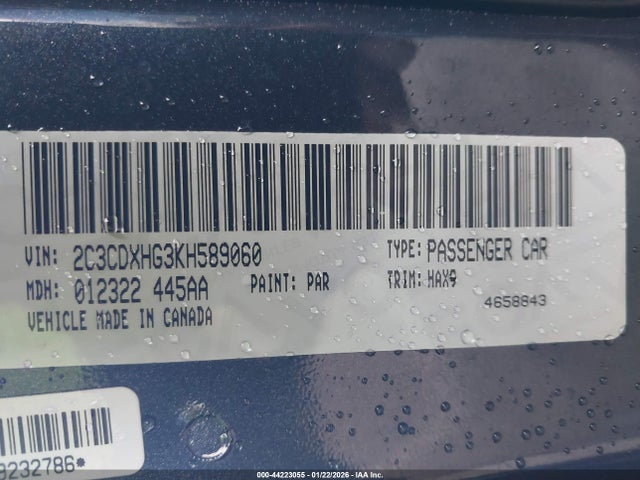 44223055 :رقم المزاد ، 2C3CDXHG3KH589060 vin ، 2019 Dodge Charger Gt Rwd مزاد بيع