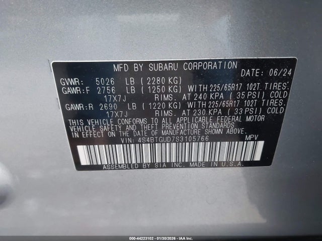 Aukcja sprzedaży 2025 Subaru Outback Wilderness, vin: 4S4BTGUD7S3105766, numer aukcji: 44223102