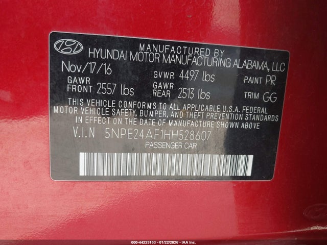 5NPE24AF1HH528607 Hyundai Sonata