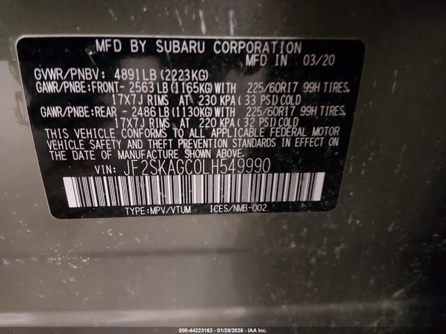 2020 SUBARU FORESTER JF2SKAGC0LH549990 Photo 8