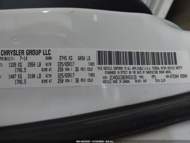 44223257 :رقم المزاد ، 2C4RDGCG8ER453129 vin ، 2014 Dodge Grand Caravan Sxt 30th Anniversary مزاد بيع