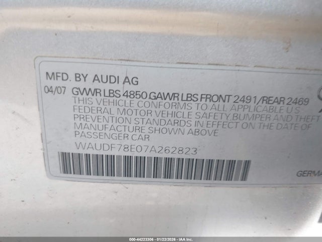 2007 AUDI A4 WAUDF78E07A262823 Photo 8