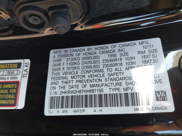 2HKRW2H87HH687195 Honda Cr-v Ex-l/ex-l Navi