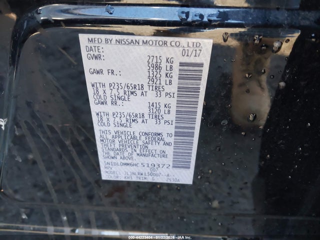 Aukcja sprzedaży 2017 Infiniti Qx60, vin: 5N1DL0MM6HC519372, numer aukcji: 44223404