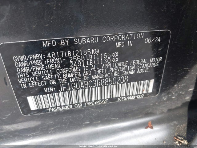 Продаж на аукціоні авто 2024 Subaru Impreza Base 5-door, vin: JF1GUABC3R8850208, номер лоту: 44223407
