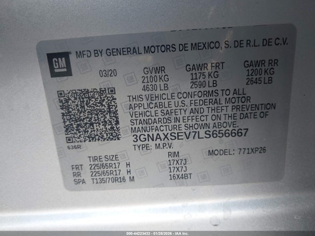 44223432 :رقم المزاد ، 3GNAXSEV7LS656667 vin ، 2020 Chevrolet Equinox Awd Ls مزاد بيع
