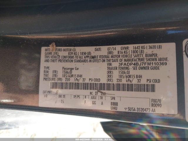 Ford FIESTA SE 2015 3FADP4BJ7FM110369 Image 9