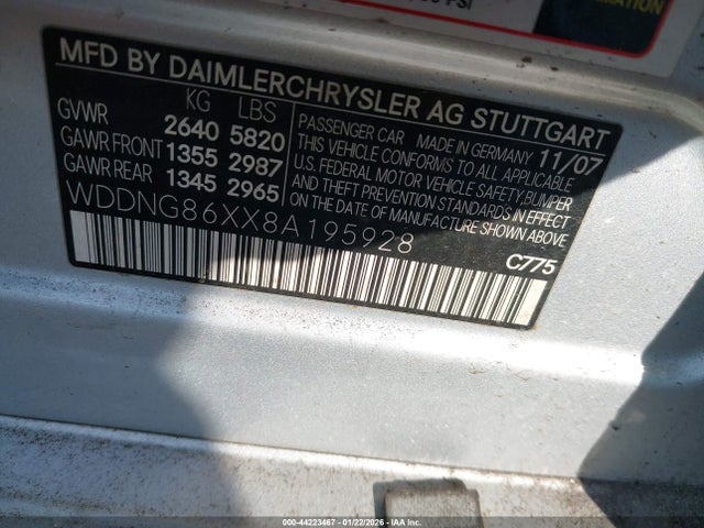 Aukcja sprzedaży 2008 Mercedes-benz S 550 4matic, vin: WDDNG86XX8A195928, numer aukcji: 44223467