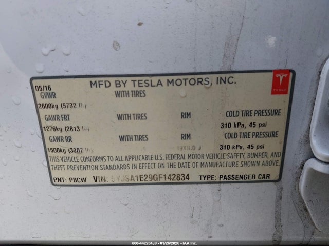 Продажа на аукционе авто 2016 Tesla Model S 60d/70d/75d/85d/90d, vin: 5YJSA1E29GF142834, номер лота: 44223489