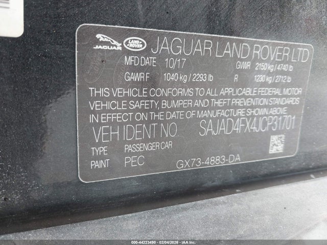 44223490 :رقم المزاد ، SAJAD4FX4JCP31701 vin ، 2018 Jaguar Xe 25t Premium مزاد بيع