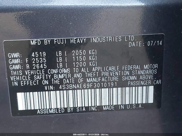 Subaru Legacy 2.5i Premium 2015 4S3BNAE69F3010191 Image 9