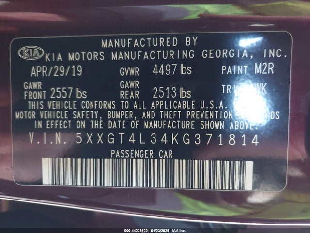 2019 KIA OPTIMA 5XXGT4L34KG371814 Photo 8