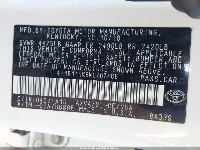 4T1B11HK6KU707466 Toyota CAMRY LE