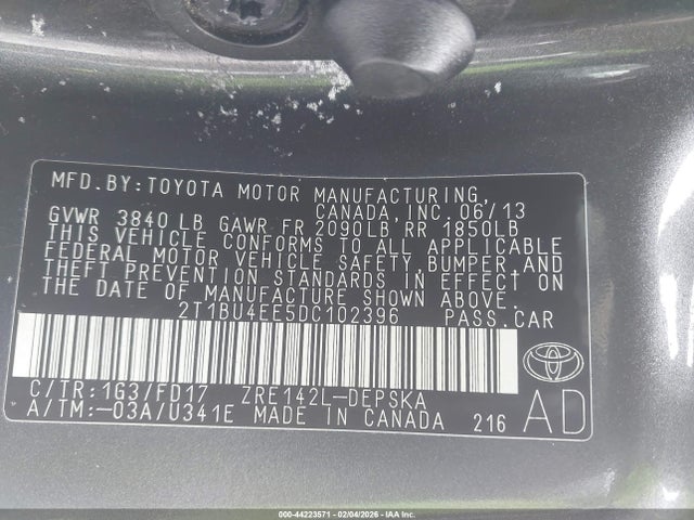 Aukcja sprzedaży 2013 Toyota Corolla S, vin: 2T1BU4EE5DC102396, numer aukcji: 44223571