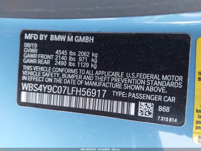 Aukcja sprzedaży 2020 Bmw M4, vin: WBS4Y9C07LFH56917, numer aukcji: 44223579