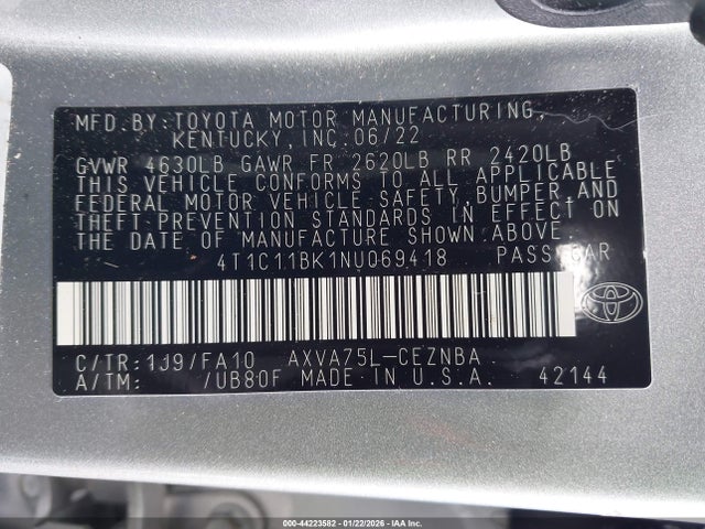 4T1C11BK1NU069418 Toyota Camry Le Awd
